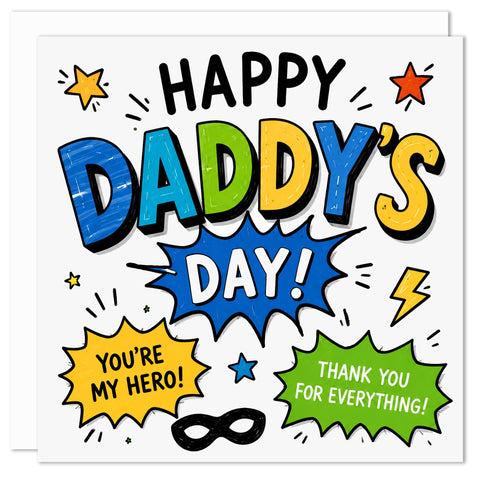 Happy Daddy’s Day Card – Superhero Comic Style Father’s Day Card for Daddy from Son | Funny & Cute Father’s Day Greeting Card | Made in Britain