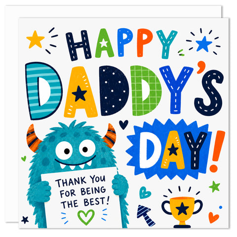 Happy Daddy’s Day Card for Daddy from Son | Cute Monster Father’s Day Card | Luxury Made in Britain Greeting Card