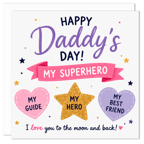 Daddy’s Day Superhero Card – Cute Father’s Day Card From Daughter | Luxury Made in Britain Greeting Card for Daddy