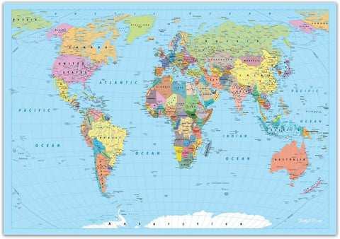 World Map Poster Atlas Print Geography Educational Classroom Chart