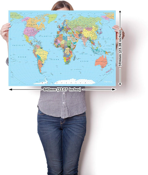 World Map Poster Atlas Print Geography Educational Classroom Chart