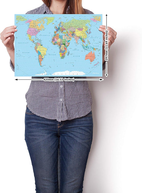 World Map Poster Atlas Print Geography Educational Classroom Chart