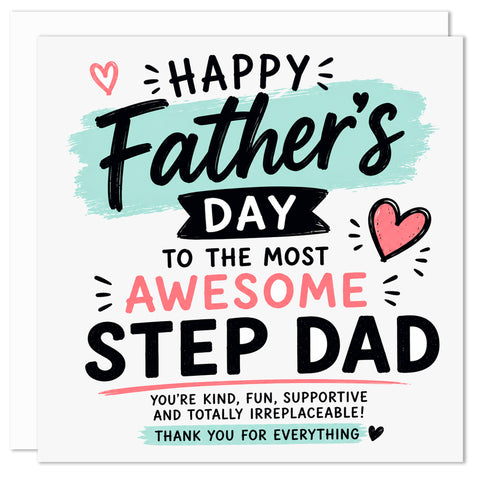 Happy Father’s Day Step Dad Card – Awesome Stepdad Greeting Card – Funny & Thoughtful Father’s Day Card for Stepdad – Blank Inside – Made in Britain