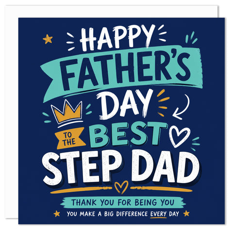 Happy Father’s Day To The Best Step Dad Card – Premium UK Printed Greeting Card for Stepdad | Blank Inside | Made in Britain
