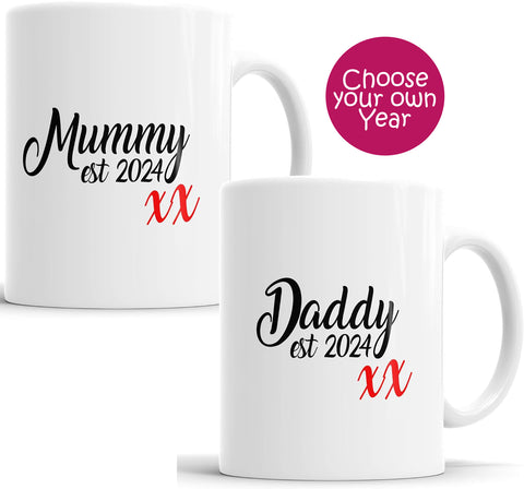 Personalised Mummy xx and Daddy xx Mug Set - Choose Your Own Year