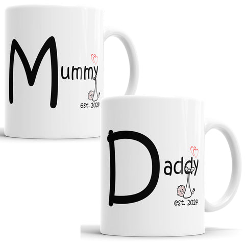 Mummy and Daddy Est 2024 with Baby Mug Set