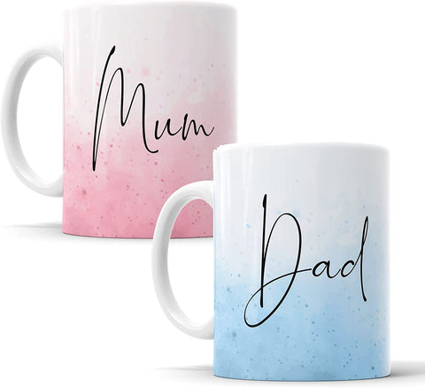Mum and Dad Watercolour Mug Set