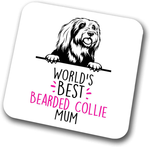 Bearded Collie World's Best Mum Coaster Dog Mum Bearded Collie Mum  Friend Funny Gift for Birthday Christmas, Bearded Collie Coaster