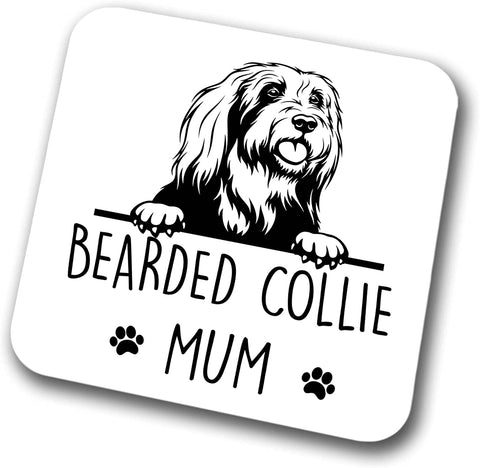 Bearded Collie Mum Coaster Pet Present Bearded Collie Dog Mum Dad Friend Joke Funny Gift  Birthday Christmas, Hardboard Coaster