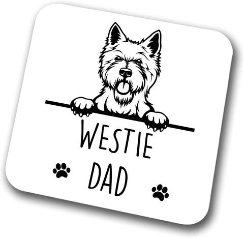 Westie Dad Coaster Pet Present West Highland Terrier Dog Mum Dad Friend Joke Funny Gift  Birthday Christmas, Hardboard Coaster