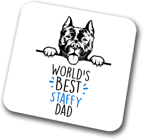 Staffy World's Best Dad Coaster Dog Dad Staffordshire Bull Terrier Dad  Friend Funny Gift for Birthday Christmas, Staffy Coaster