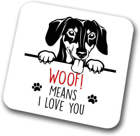 Dachshund Woof Means I Love You Mum Dad Coaster Dog Dad Dachshund Dad  Friend Funny Gift for Birthday Christmas, Dachshund Mum Coaster