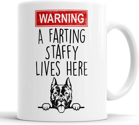 Staffy Warning A Farting Lives Here Mug