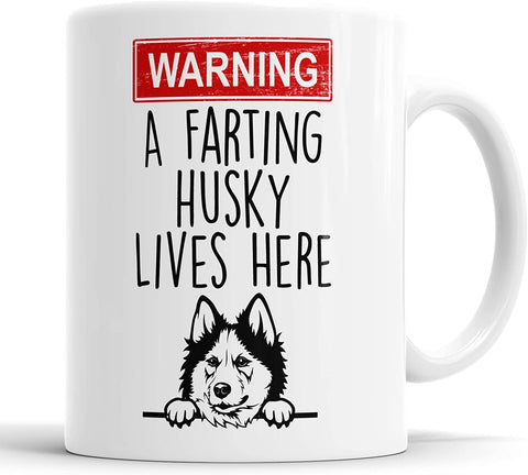 Husky Warning A Farting Lives Here Mug