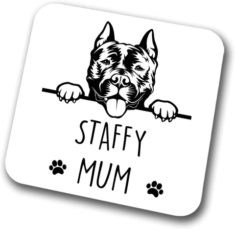Staffy Mum Coaster Pet Present Staffordshire Bull Terrier Dog Mum Dad Friend Joke Funny Gift  Birthday Christmas, Hardboard Coaster