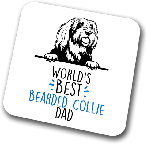 Bearded Collie World's Best Dad Coaster Dog Dad Bearded Collie Dad  Friend Funny Gift for Birthday Christmas, Bearded Collie Coaster