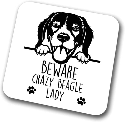 Beagle Beware Crazy Beagle Lady Coaster Pet Present Beagle Dog Mum Dad Friend Joke Funny Gift  Birthday Christmas, Hardboard Coaster