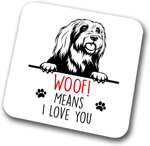 Bearded Collie Woof Means I Love You Mum Dad Coaster Dog Dad Bearded Collie Dad  Friend Funny Gift for Birthday Christmas, Bearded Collie Mum Coaster