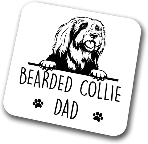 Bearded Collie Dad Coaster Pet Present Bearded Collie Dog Mum Dad Friend Joke Funny Gift  Birthday Christmas, Hardboard Coaster