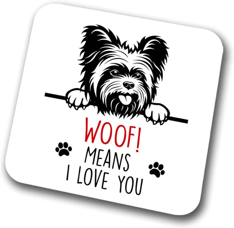 Yorkie Woof Means I Love You Mum Dad Coaster Dog Dad Yorkshire Terrier Dad  Friend Funny Gift for Birthday Christmas, Yorkie Mum Coaster