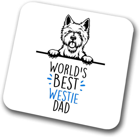 Westie World's Best Dad Coaster Dog Dad West Highland Terrier Dad  Friend Funny Gift for Birthday Christmas, Westie Coaster