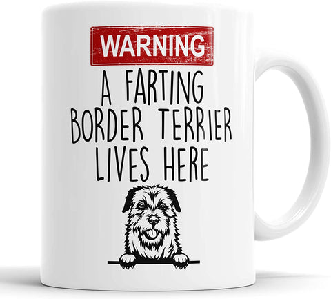 Border Terrier Mug Warning A Farting Border Terrier Lives Here Mug