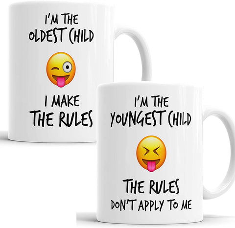 I'm The Youngest Oldest Child Sister Brother Rules Emoji Smiley Mug Set