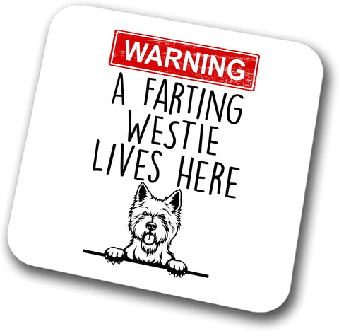 Westie Warning A Lives Here Mum Dad Coaster Dog Dad West Highland Terrier Dad  Friend Funny Gift for Birthday Christmas, Westie Mum Coaster