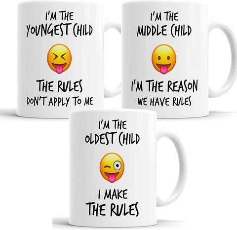 I'm The Youngest Middle Oldest Child Sister Brother Emoji Smiley Funny Mug Set