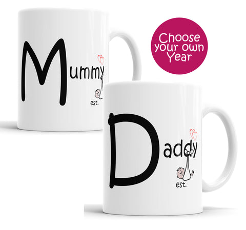 Personalised Mummy and Daddy Mug Set - Choose Your Own Year